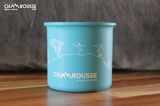  Chamrousse tasse blau matt metall boutique souvenir geschenk skigebiet berg grenoble isère alpes frankreich
