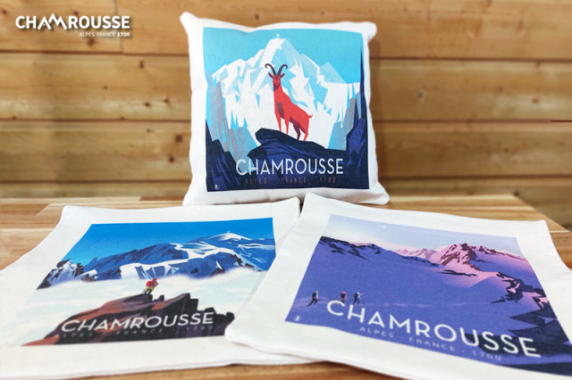 Chamrousse cushion souvenir gift shop chalet decoration mountain ski resort grenoble isere french alps france