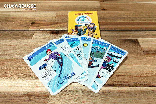Chamrousse kartenspiel etikett familie etikett 5 familles shop souvenir geschenk skigebiet berg grenoble isere französische alpen frankreich