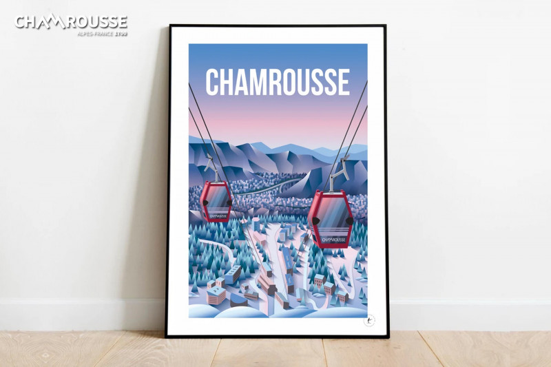 Chamrousse affiche poster télécabine la croix sommet boutique souvenir cadeau station ski montagne grenoble isère alpes france