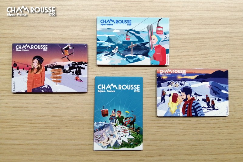 Chamrousse gift shop souvenir fridge magnet winter summer mountain resort isere french alps france