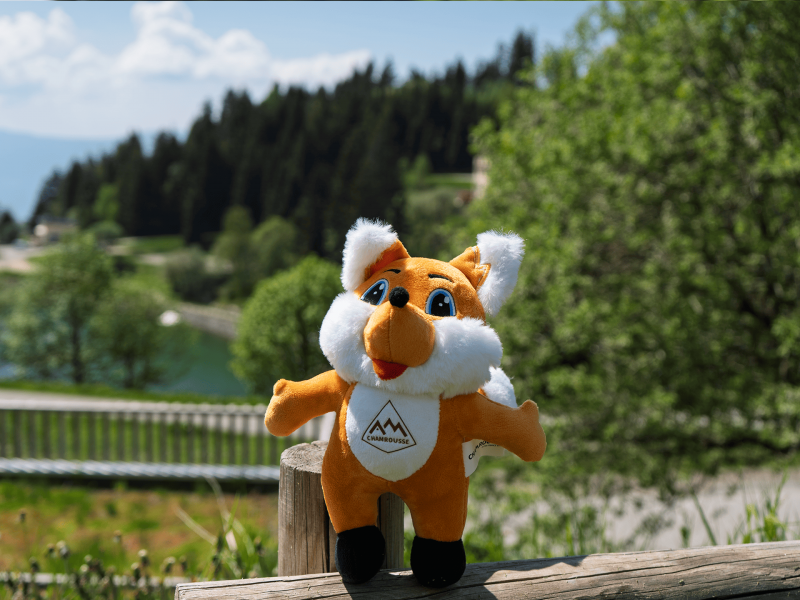 Peluche enfant Téo le renardeau mascotte station montagne été Chamrousse